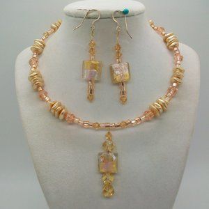 Hand Crafted Beaded Memory Wire Necklace Matching Earrings